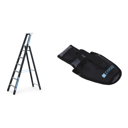 Set Schwerlaststehleiter Z600m. 1x6 Sprossen, AH 3,60m + Werkzeugtasche für Akkuschrauber
