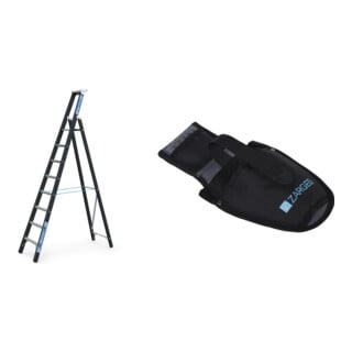 Set Schwerlaststehleiter Z600m. 1x8 Sprossen, AH 4,15m + Werkzeugtasche für Akkuschrauber