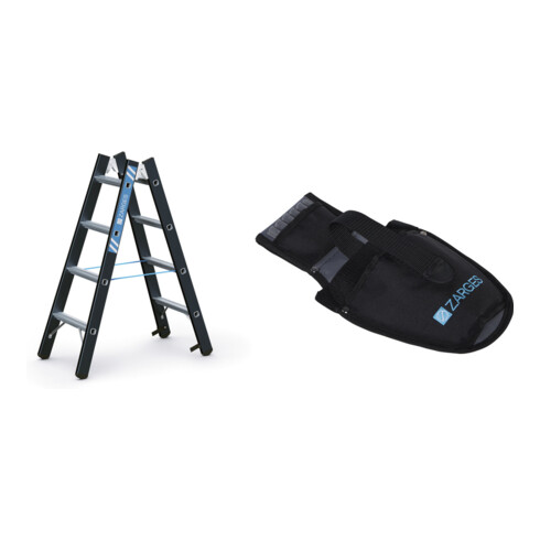 Set Schwerlaststehleiter Z600m. 2x4 Sprossen, AH 2,50m + Werkzeugtasche für Akkuschrauber