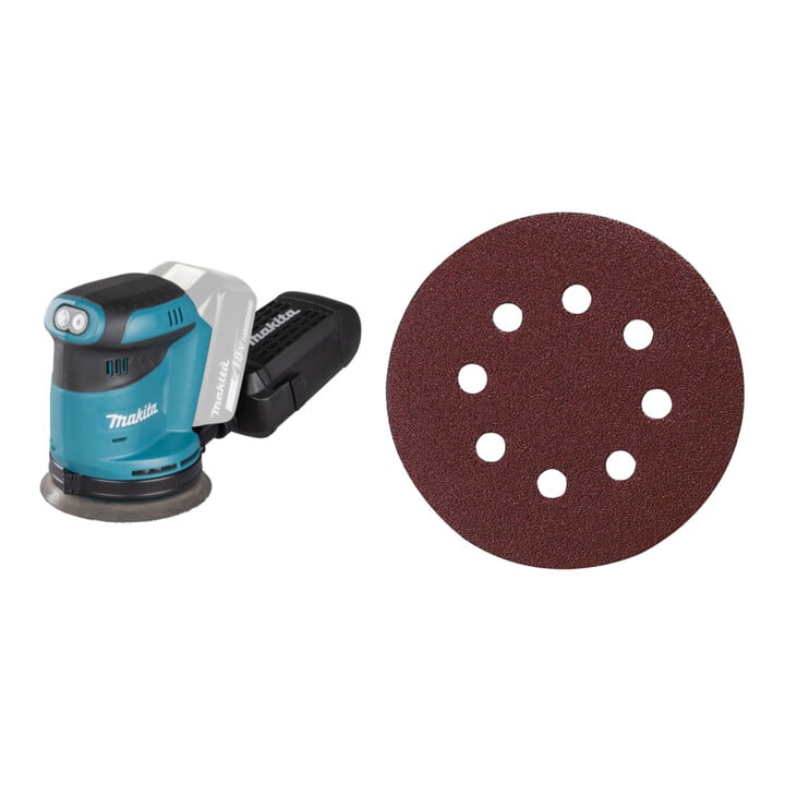 Set Makita Ponceuse excentrique sans fil DBO180Z + Papier abrasif à velcro 125 K120