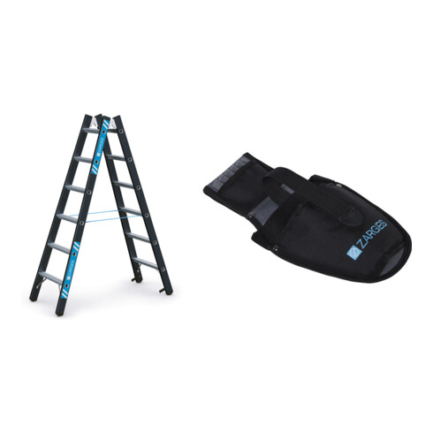 Set Schwerlaststehleiter Z600m. 2x6 Sprossen, AH 3,00m + Werkzeugtasche für Akkuschrauber