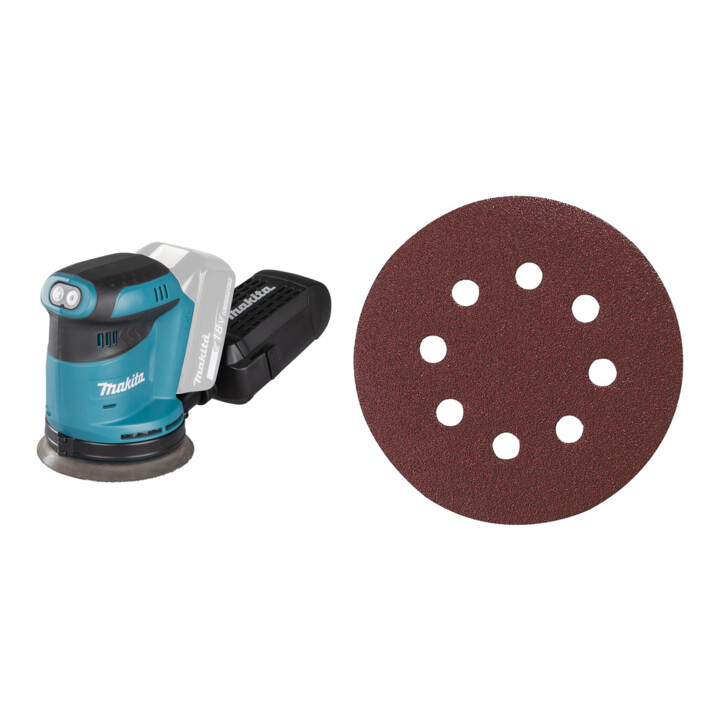 Set Makita Ponceuse excentrique sans fil DBO180Z + Papier abrasif 125 mm grain 120