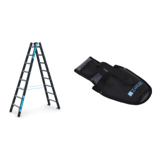 Set Schwerlaststehleiter Z600m. 2x8 Sprossen, AH 3,55m + Werkzeugtasche für Akkuschrauber