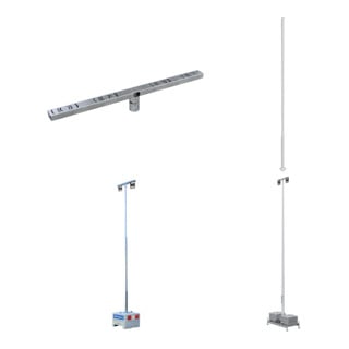 Set Schake Lampenmast Set 1, 4 m Masthöhe, RAL9005, 600 kg Beton- Aufstellvorrichtung, Lichtfarbe 4000 K + Schake Lampenmast + Schake Strahlertraverse + Schake Profi LED-Strahler 230V/50 Hz für den Außenbereich + Schake Beton-Aufstellvorrichtung, 600 kg +