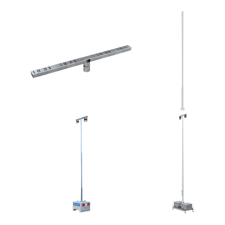 Set Schake Lampenmast Set 1, 4 m Masthöhe, RAL9005, 600 kg Beton- Aufstellvorrichtung, Lichtfarbe 4000 K + Schake Lampenmast + Schake Strahlertraverse + Schake Profi LED-Strahler 230V/50 Hz für den Außenbereich + Schake Beton-Aufstellvorrichtung, 600 kg +