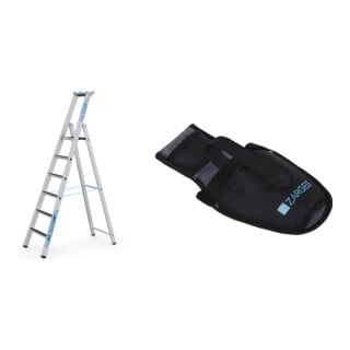 Set R13step S - LM-Stufen-Stehleiter 6 Stufen + Werkzeugtasche für Akkuschrauber