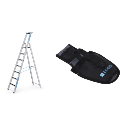 Set ZARGES R13step S - LM-Stufen-Stehleiter 7 Stufen + Werkzeugtasche