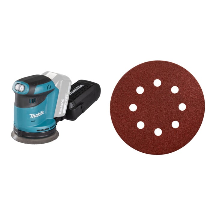 Set Makita Ponceuse excentrique sans fil DBO180Z + Papier abrasif velcro 125 K80