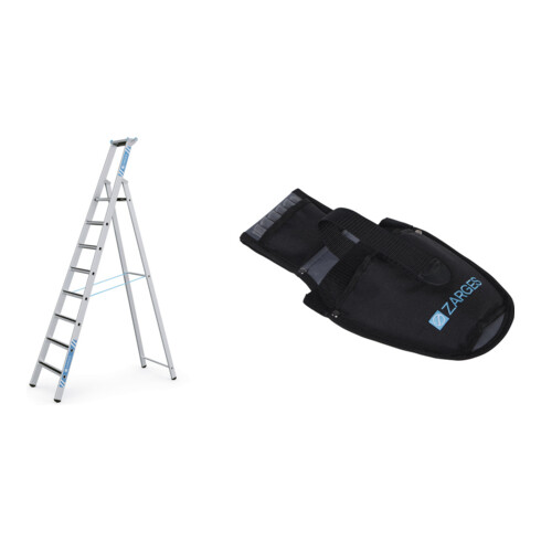 Set ZARGES R13step S - LM-Stufen-Stehleiter 8 Stufen + Werkzeugtasche