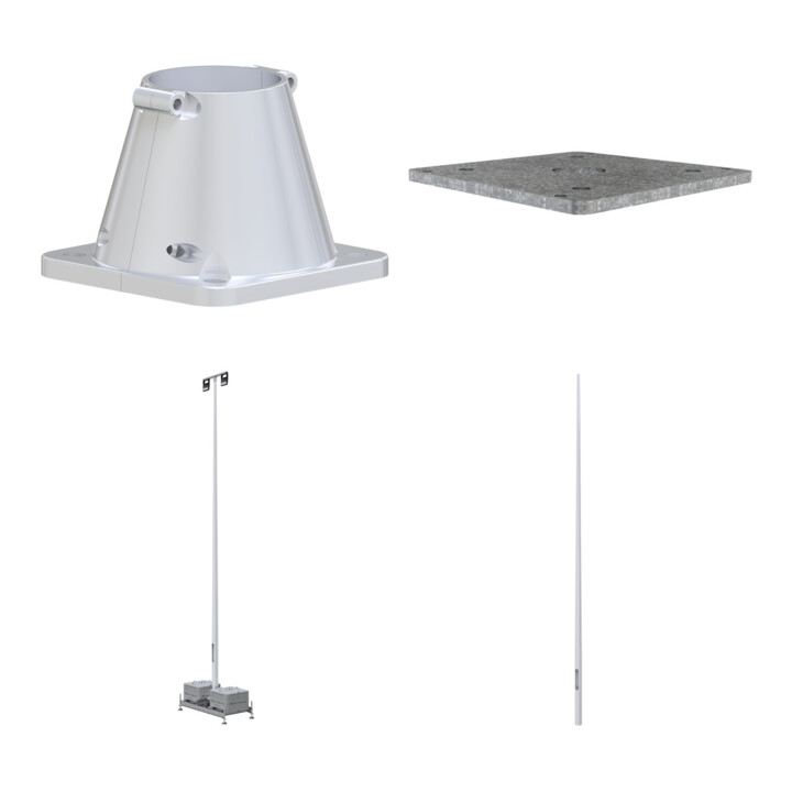Set Schake Alu-Lampenmast 10m + Schake Sockelbefestigung für Alumasten + Schake Adapterplatte für Alumasten + Schake Lampenmast-Sets + Schake Lampenmast