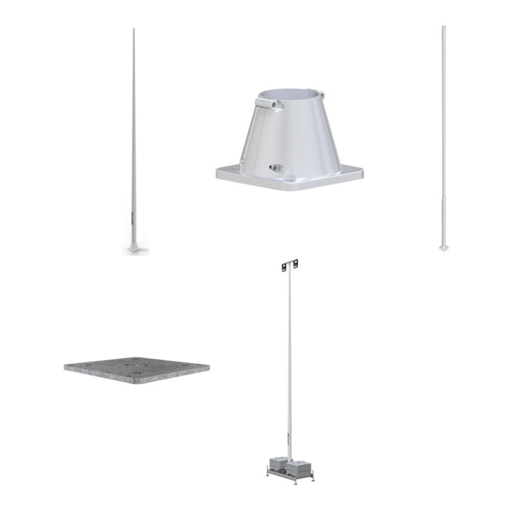 Set Schake Alu-Lampenmast 8m + Schake Sockelbefestigung für Alumasten + Schake Adapterplatte für Alumasten + Schake Lampenmast-Sets + Schake Lampenmast