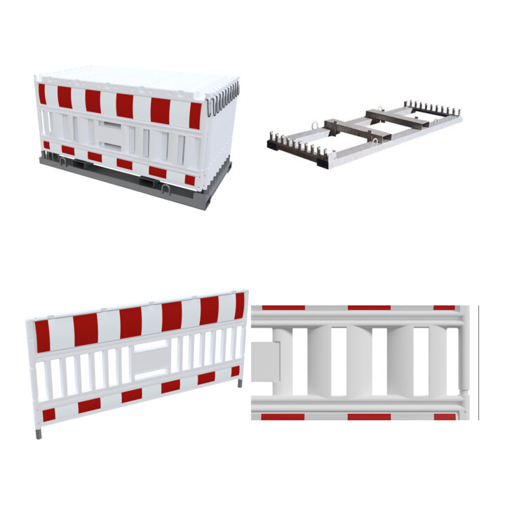 Set Schake Absperrschrankengitter -Set Typ 32000 + Schake EURO3 SCHRANKENZAUN 2,00m Typ Ultra, ohne Lampenadapter, mit Folie Typ 1, rot / weiß + Euro 1 Schrankenzaun mit Adapter, 2m + Lager U. Transporttraver.Typ 32000 + Schake TL-Bakenleuchte "PowerNox",