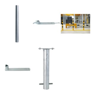 Set Schake Sperrpfosten aus Edelstahl Typ 4272FU, umlegbar-,   76mm + Dreikantverschlu  zum Einbetonieren, geschliffen + Dreikantschl sssel M 12, Standard + Grauguss-Univ.-Schl ssel z.Absperrpf. m.Feuerw.-V.