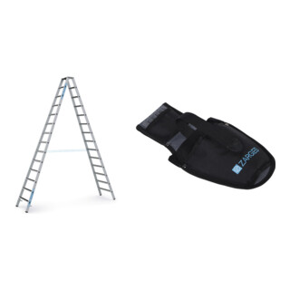 Set ZARGES R13step B - LM-Stufen-Stehleiter 2 x 14 Stufen + Werkzeugtasche für Akkuschrauber
