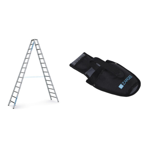 Set ZARGES R13step B - LM-Stufen-Stehleiter 2 x 14 Stufen + Werkzeugtasche für Akkuschrauber