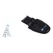 Set Stufen-Stehleiter mit Sicherheitsbrücke, 3 Stufen + Werkzeugtasche für Akkuschrauber