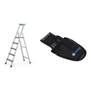 Set Stehleiter mit Sicherheitsbrücke, 5 Stufen + Werkzeugtasche für Akkuschrauber