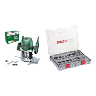 Set Bosch Oberfräse Holzfräse POF 1200 AE + Fräser-Set 8-mm-Schaft 15-teilig