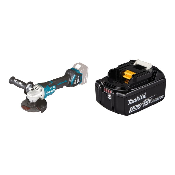 Set Makita Meuleuse d’angle sans fil DGA517Z 18,0 V avec interrupteur à palettes + Batterie BL1850B Li 18,0 V 5,0 Ah