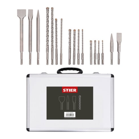 Set Makita Akku-Kombihammer SDS-PLUS 40V max. + Stier SDS-Plus Bohrer & Meißelsatz, 17-teilig