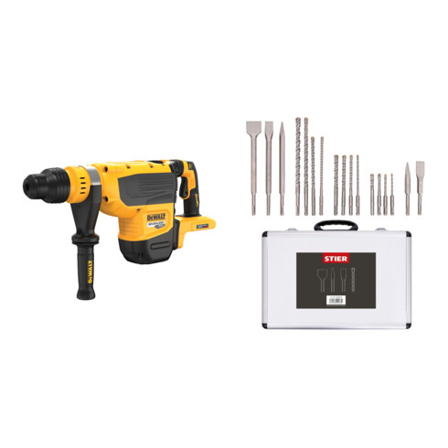 Set DEWALT Akku-Kombihammer SDS-max, 54V, Basisversion + Stier SDS-Plus Bohrer & Meißelsatz, 17-teilig