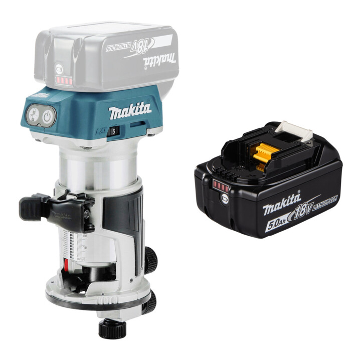 Set Makita Fraiseuse multifonction sans fil 18,0 V dans MAKPAC + Batterie BL1850B Li 18,0 V 5,0 Ah