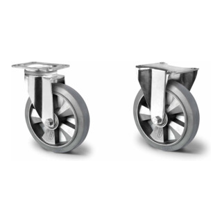 Set CASCOO Lenkrolle mit Totalfeststeller ø 125 mm Serie BAF2 Doppelkugellager + Bockrolle ø 125 mm Serie BAF2 Doppelkugellager