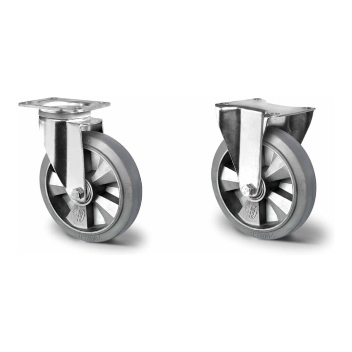 Set CASCOO Lenkrolle mit Totalfeststeller ø 125 mm Serie BAF2 Doppelkugellager + Bockrolle ø 125 mm Serie BAF2 Doppelkugellager