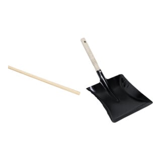 Set Manche de balai en bois 24 mm 160 cm, tête ronde + Pelle à poussière métal noir 22 cm large