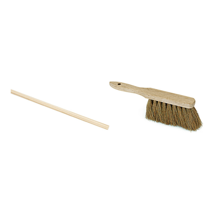 Set Manche pour balai en bois 24 mm 160 cm, tête ronde + Balayette industrielle coco 28 cm