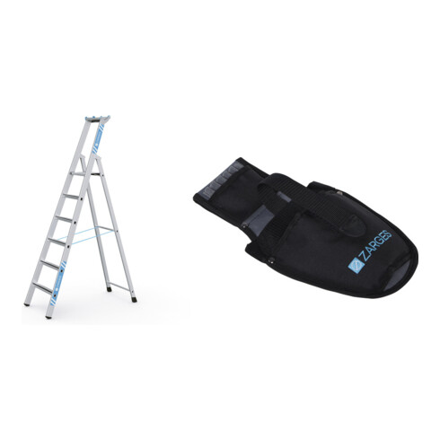 Set ZARGES Saferstep S - LM-Stufen-Stehleiter 6 Stufen + Werkzeugtasche für Akkuschrauber