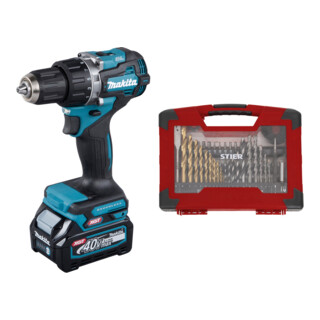 Set Makita Akku-Bohrschrauber 40V DF002GA202 + STIER TiN-Bohrer-, Säge- und Bit-Set 100-teilig