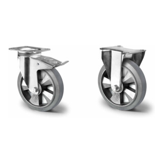 Set CASCOO Lenkrolle ø 125 mm Serie BAF2 Doppelkugellager + Lenkrolle mit Totalfeststeller ø 125 mm Serie BAF2 Doppelkugellager