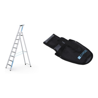 Set ZARGES Saferstep S - LM-Stufen-Stehleiter 8 Stufen + Werkzeugtasche für Akkuschrauber