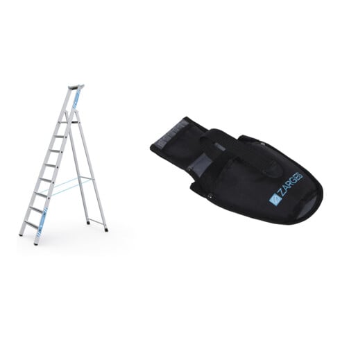 Set ZARGES Saferstep S - LM-Stufen-Stehleiter 8 Stufen + Werkzeugtasche für Akkuschrauber