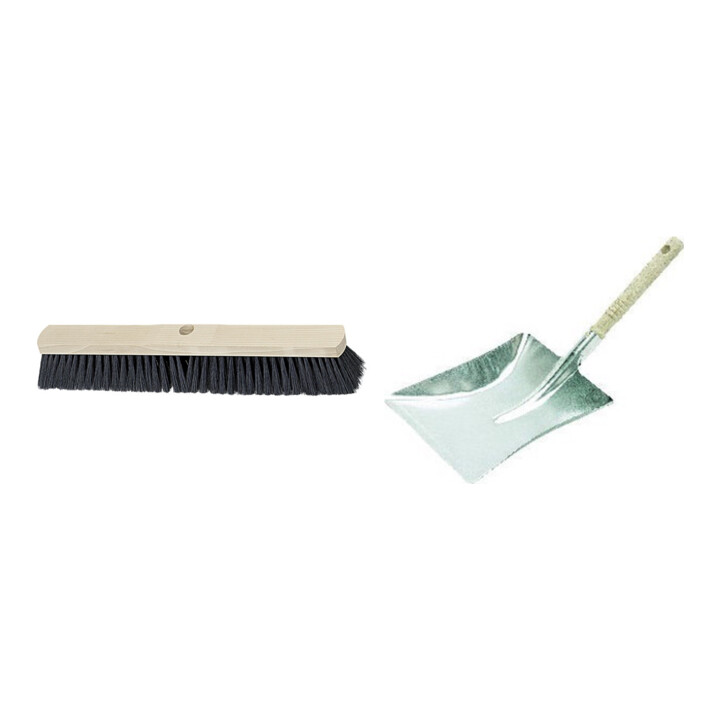Set Balai de salle Q.-misch. 60 cm + Pelle à poussière en métal galvanisé, avec manche en bois