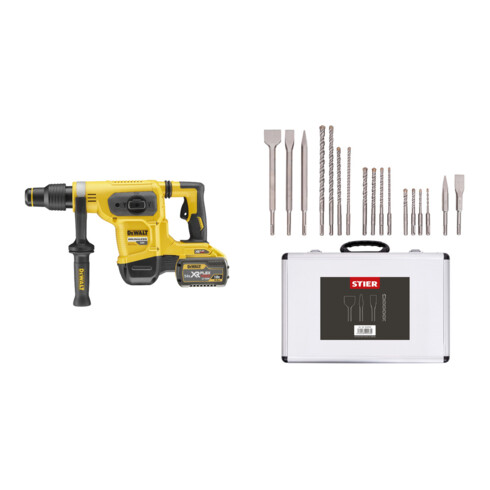 Set DeWalt Akku-Kombihammer SDS-max 54V DCH481X2-QW + Stier SDS-Plus Bohrer & Meißelsatz, 17-teilig