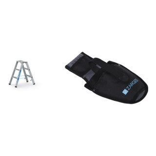 Set ZARGES Saferstep B - LM-Stufen-Stehleiter 2 x 3 Stufen + Werkzeugtasche für Akkuschrauber