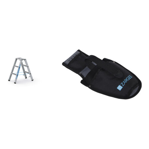 Set ZARGES Saferstep B - LM-Stufen-Stehleiter 2 x 3 Stufen + Werkzeugtasche für Akkuschrauber
