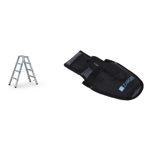 Set ZARGES Saferstep B - LM-Stufen-Stehleiter 2 x 4 Stufen + Werkzeugtasche für Akkuschrauber