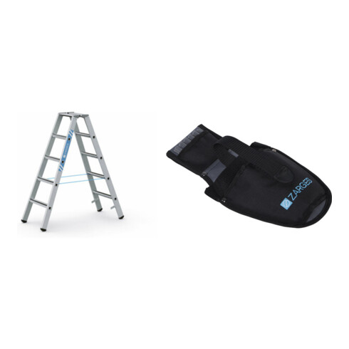 Set ZARGES Saferstep B - LM-Stufen-Stehleiter 2 x 5 Stufen + Werkzeugtasche für Akkuschrauber