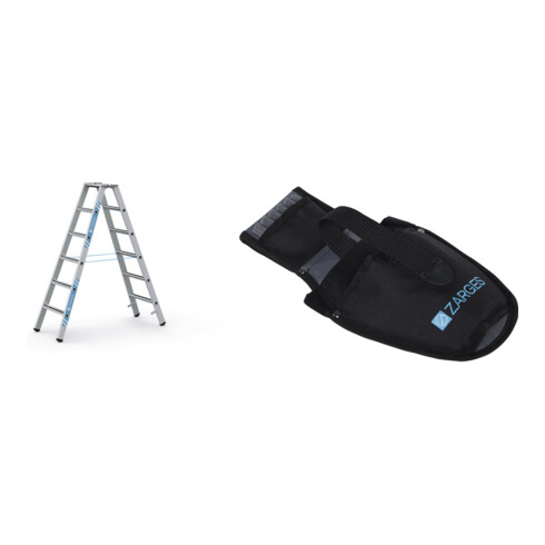 Set ZARGES Saferstep B - LM-Stufen-Stehleiter 2 x 6 Stufen + Werkzeugtasche für Akkuschrauber