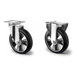 Set CASCOO Lenkrolle mit Totalfeststeller ø 125 mm Serie BAF4 Doppelkugellager + Bockrolle ø 125 mm Serie BAF4 Doppelkugellager