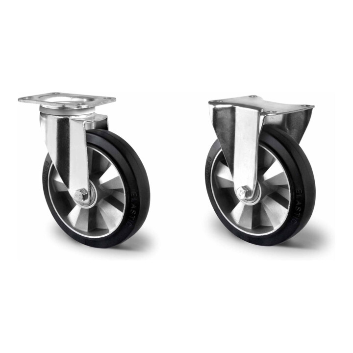Set CASCOO Lenkrolle mit Totalfeststeller ø 125 mm Serie BAF4 Doppelkugellager + Bockrolle ø 125 mm Serie BAF4 Doppelkugellager