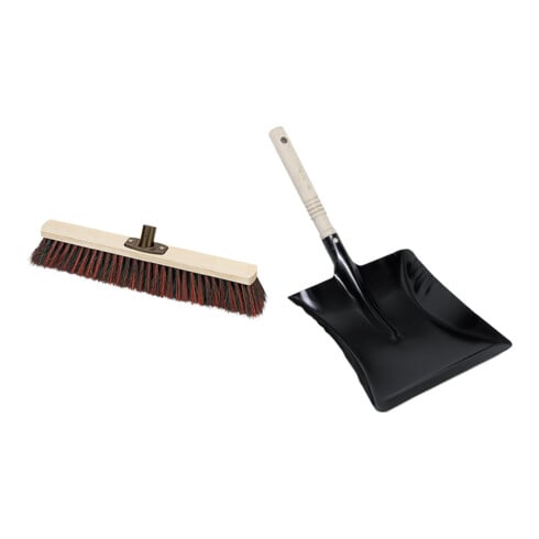 Set Besen Power-Stick Arenga/Elaston 60cm + Kehrschaufel Metall schwarz 22 cm breit