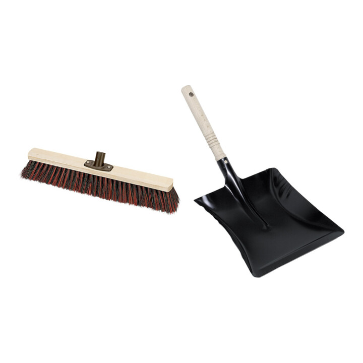 Set Besen Power-Stick Arenga/Elaston 60 cm + Pelle à poussière métal noir 22 cm Iargeur