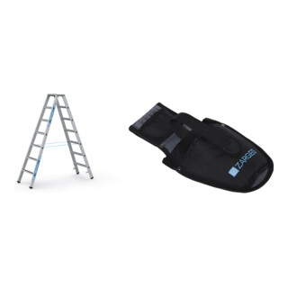 Set ZARGES Saferstep B - LM-Stufen-Stehleiter 2 x 7 Stufen + Werkzeugtasche für Akkuschrauber