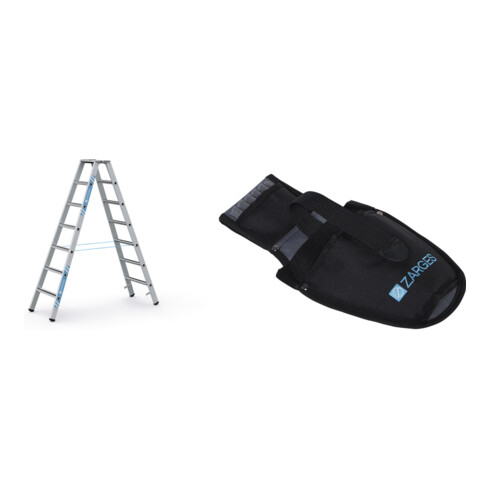 Set ZARGES Saferstep B - LM-Stufen-Stehleiter 2 x 7 Stufen + Werkzeugtasche für Akkuschrauber
