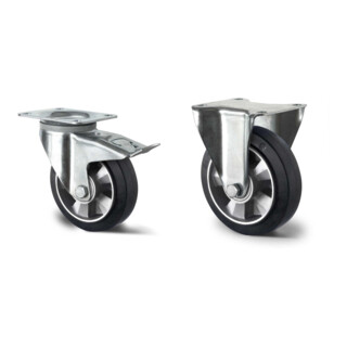 Set CASCOO Lenkrolle mit Totalfeststeller ø 160 mm Serie BAF4 Doppelkugellager + Bockrolle ø 160 mm Serie BAF4 Doppelkugellager