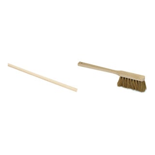 Set Manche de balai en bois 24 mm 160 cm, tête ronde + Balayette manche long en coco 43 cm